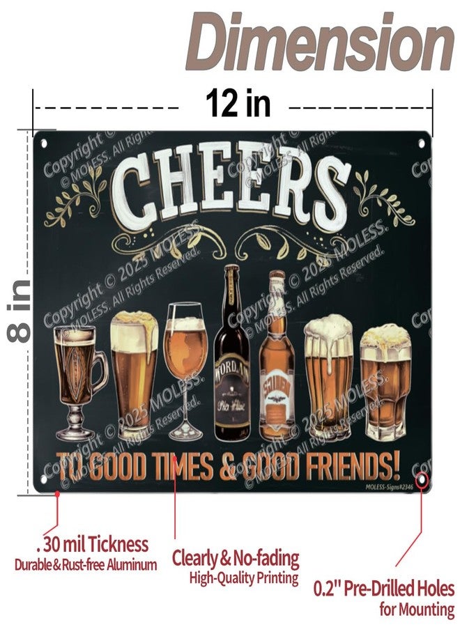 لوحة "Cheers to Good Times" عتيقة من MOLESS، مثالية لتزيين البارات أو غرف الرجال - لوحة معدنية متينة مقاس 12 × 8 بوصة، تُستخدم كديكور جداري للبار المنزلي/القبو/المرآب/غرفة الرجال، 2346 - Image 3